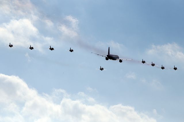 Airbus A320 (9H-AEQ) - In formation with the Red Arrows