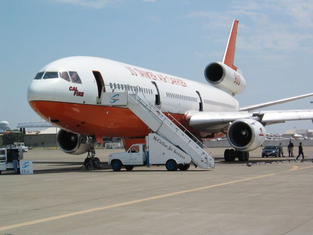 McDonnell Douglas DC-10 (N450AX) - Tanker 910 at McClellan Airfield near Sacramento, CA during the 2008 Northern California Wildfire Siege.