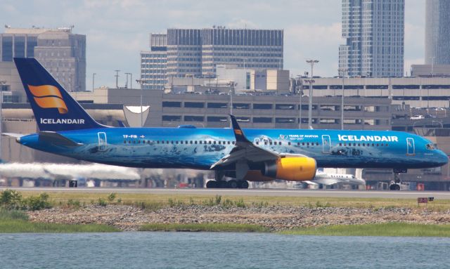 Boeing 757-200 (TF-FIR) - Icelandair B752 in special 80 years of aviation livery arrival to Boston Logan on 6/29/22. 