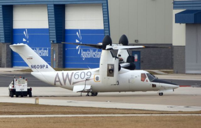 Bell BA-609 (N609PA) - Shown here getting a quick charge is an AgustaWestland Twin Turbo-Prop AW609 at the Leonardo Helo Facility in the Winter of 2018.