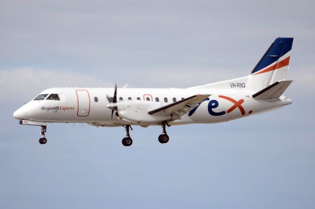 Saab 340 (VH-RXQ) - On short finals for runway 05. Thursday 7th August 2014