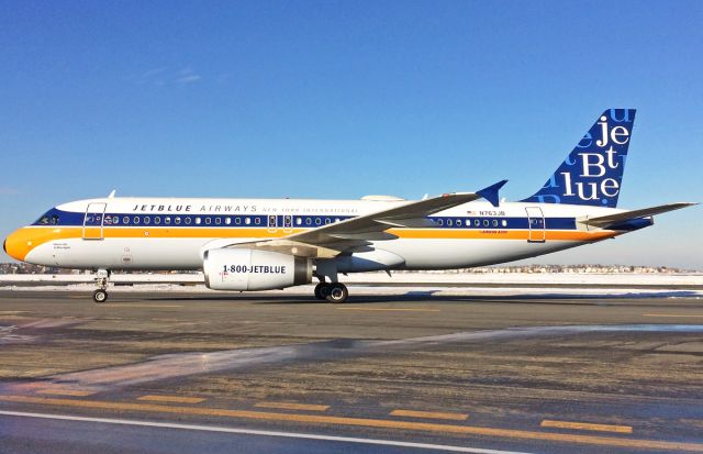 Airbus A320 (N763JB) - JetBlue Retro - New York International " Whats Old is Blue Again"