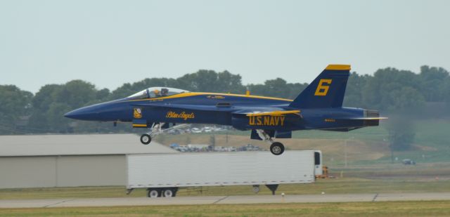 McDonnell Douglas FA-18 Hornet (16-3093) - BLUE ANGEL #6 taking off on Runway 21 at the Thunder on the Praire Airshow in Sioux Falls 2012