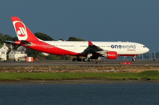 Airbus A330-200 (D-ABXA) - Air Berlin 7473 to Dusseldorf lined up on 22R 