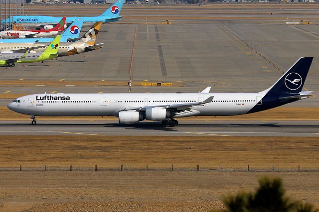 Airbus A340-600 (D-AIHI) - Taken at Oseong Mt. Observatory. Special aircraft change from A359 to A346 on the route between RKSI and EDDM. Departing RKSI RWY34 as LH719.