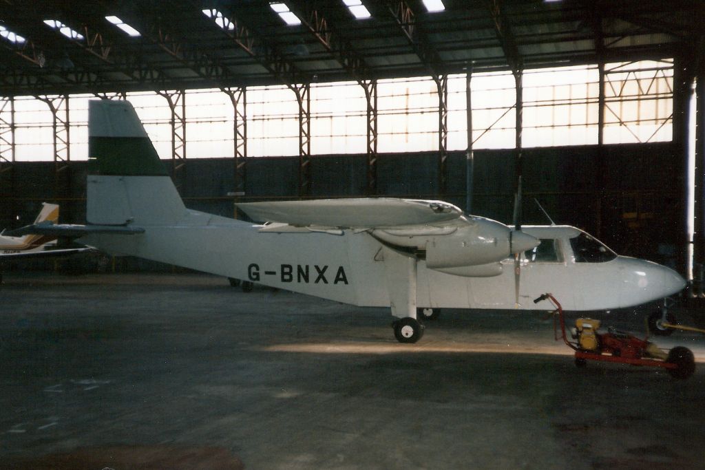 ROMAERO Islander (G-BNXA) - Seen here in Nov-90.  Reregistered N80KM 6-Nov-00.