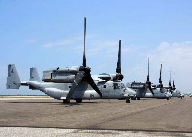 Bell V-22 Osprey (16-7910) - A trio of USMC MV-22’s at KBKL during Marine Week Cleveland on 12 Jun 2012. Pictured are #16- 167910, #07-166492, & #05- 167913.