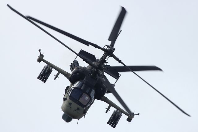 KAMOV Ka-52 Alligator — - A KA-52 performs an impressive aerial display at PAS 2013.