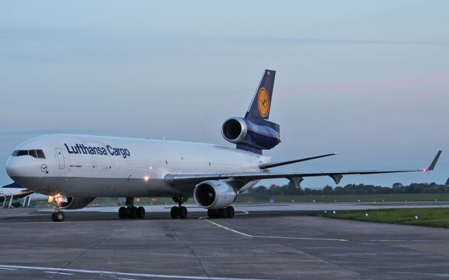 Boeing MD-11 (D-ALCK) - lufthansa cargo md-11f d-alck taxiing onto stand at shannon this morning 9/8/16.