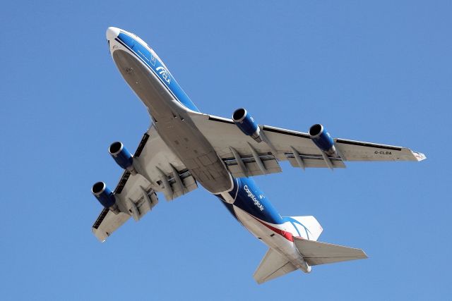 Boeing 747-400 (G-CLBA) - 17/03/2018: Cargo flight to Frankfurt, just after T/O from runway 26.