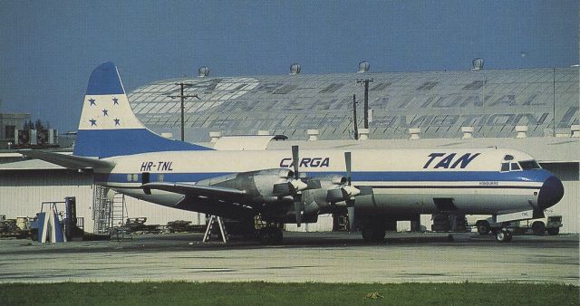 Lockheed L-188 Electra (HR-TNL) - scanned from postcardbr /TAN Honduras Carga