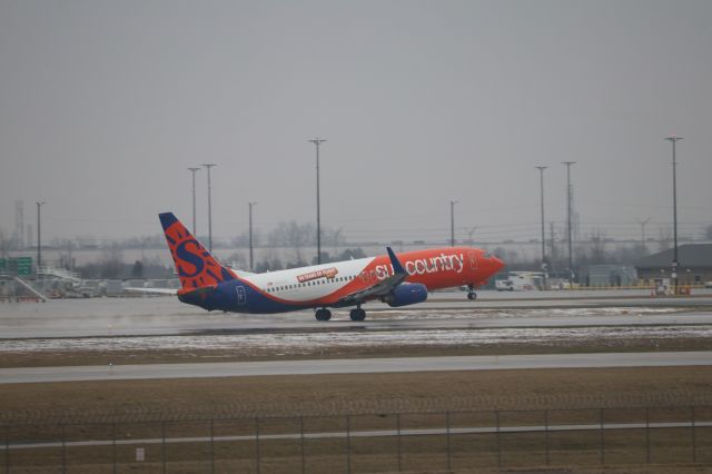 Boeing 737-800 (N830SY) - Sun Country's "40 Years of Flight" liveried 737-800 after pushback from A5