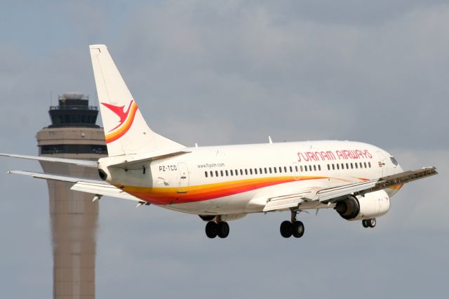 BOEING 737-300 (PZ-TCO) - Check out our aviation videos with 100% authentic and non-leveled sound! a rel=nofollow href=http://youtube.com/ilikeriohttps://youtube.com/ilikerio/abr /br /Short final to runway 09 at MIA! 11/13/11