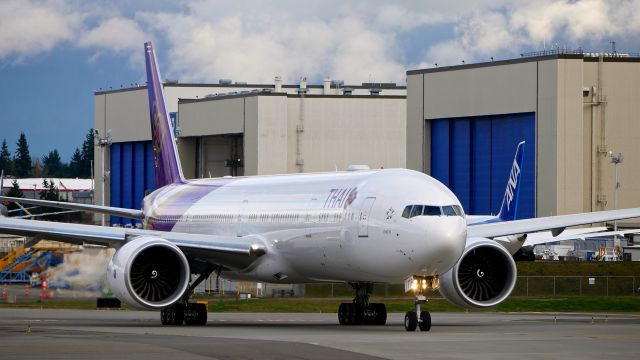BOEING 777-300 (HS-TTB) - BOE867 taxis onto Rwy 16R for a high speed taxi test on 2.14.22. (B777-3D7(ER) / ln 1687 / cn 66588).