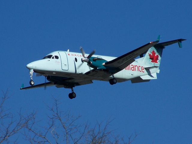 Beechcraft 1900 (C-GORC) - C-GORC  Air Alliance skims the treetops on short final to TF Green Airport Providence RI KPVD