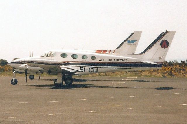 Cessna 340 (EI-CIJ) - Seen here in May-96.br /br /Registration cancelled 14-Jan-09. Withdrawn from use at EGGP. Fuselage used at Ringway Flight Sim, Cheadle Hulme UK.