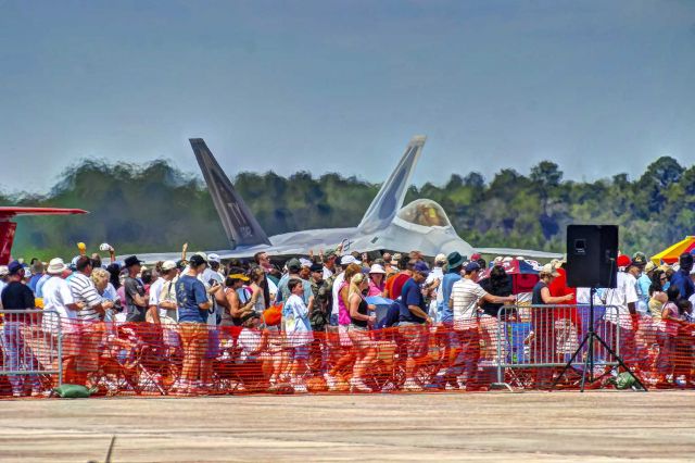 Lockheed F-22 Raptor — - An F-22 taxis close by the crowd at a Tyndall AFB airshow.