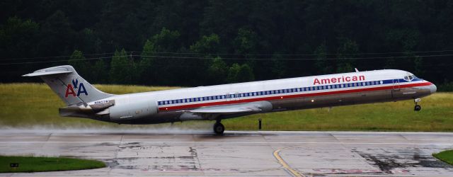 McDonnell Douglas MD-83 (N965TW) - Rotating off of 5L, a former TWA Mad Dog.  As mentioned in my other photos of it, the first plane I ever flew.  From the RDU observation deck, 5/28/18.