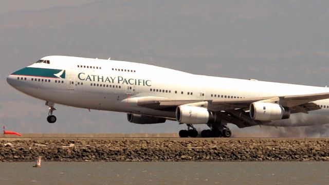 Boeing 747-400 (B-HUG) - The final flight of a Cathay B744 into North America arrives on Sunday, August 31, 2014