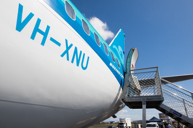 BOEING 737-300 (VH-XNU) - Nauru Airlines 737-300 at the 2016 Aviation Careers Expo at Brisbane Airport, looking here up towards the tail of the beast