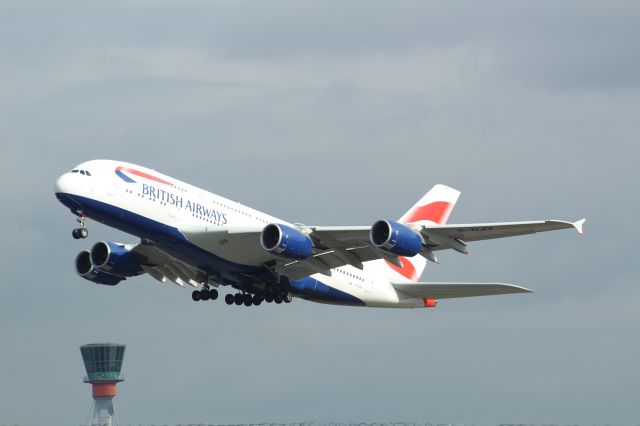 Airbus A380-800 (G-XLEK) - A British Airways A380-800 taking off from LHR on runway 27L.br /br /Location: Heathrow T5 Planespotting Point.br /Date: 12.10.22 (dd/mm/yy).