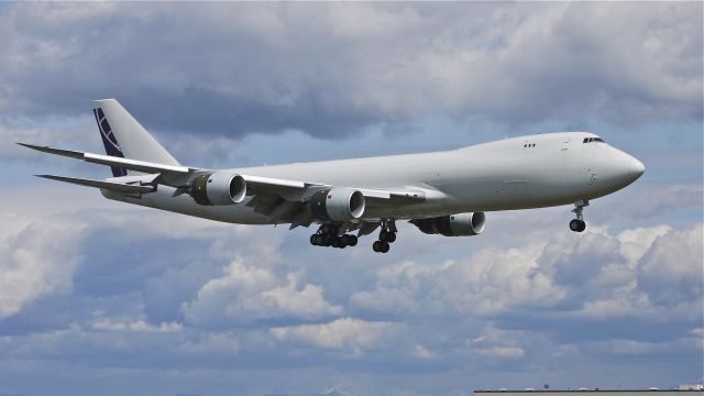 BOEING 747-8 (N770BA) - BOE573 on final approach to runway 16R to complete a flight test on 4/17/13. (LN:1437 cn 37564).