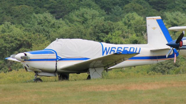 Mooney M-20 (N6650U) - Tied down at Cape Cod Airfield, 20 August 2021.