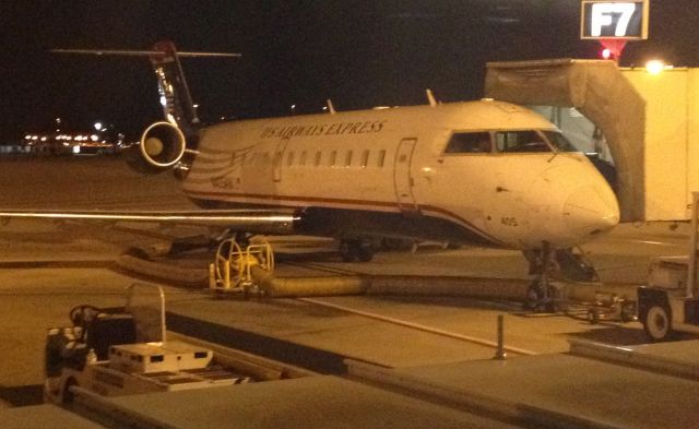 Canadair Regional Jet CRJ-200 (N405AW) - A US Airways Express operated by Air Wisconsin CRJ-200 at Philadelphia International Airport (KPHL) on July 24, 2014. N405AW is at Gate F7 in this picture.