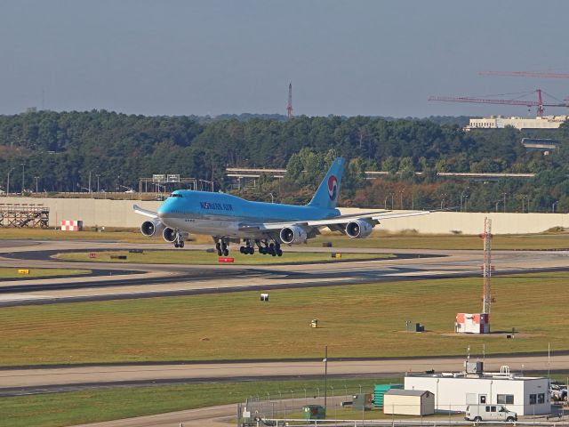 BOEING 747-8 (HL7643) - Atlanta, GA, October 7, 2018 -- This shot was made from room 1114 in the Renaissance Concourse Hotel. Uploaded in low-resolution. Full resolution is available at cowman615 at Gmail dot com. cowman615@gmail.com