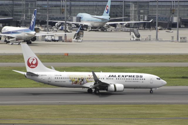 Boeing 737-800 (JA329J) - Landing at Haneda Intl Airport Rwy34L on 2013/07/20 "No-4 JAL Happiness Express c/s"