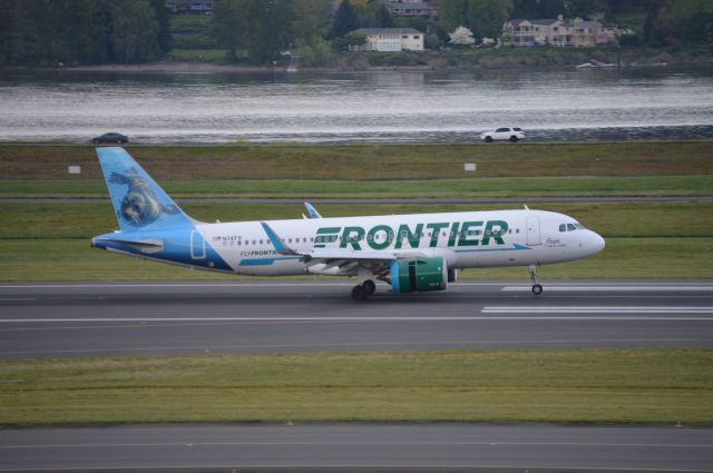 Airbus A320neo (N341FR) - "Fran the Sea Lion" operating as FFT394 arriving on 10L from Denver (KDEN/DEN).