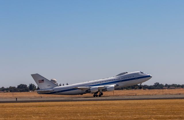 — — - USAF E-4B Nightwatch taking off from Mather Airport during the California Capital Airshow.