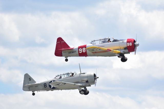 North American T-6 Texan (N26808) - Taking off in a formation at Reading Regional Airport WWII airshow.