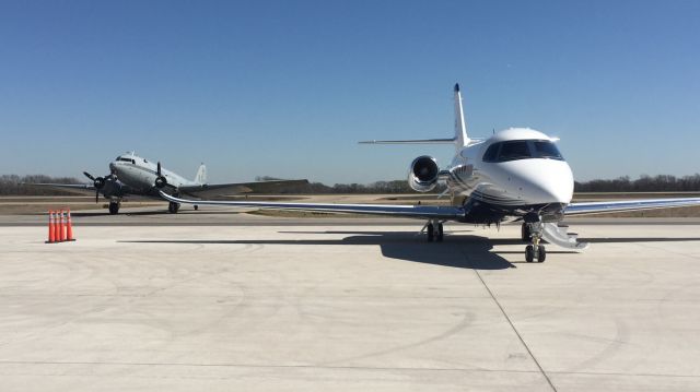 Cessna Citation Latitude (N613CL) - Old and new... DC3 and Latitude.  The Latitude had 64 flight hours accumulated when this photo was taken.