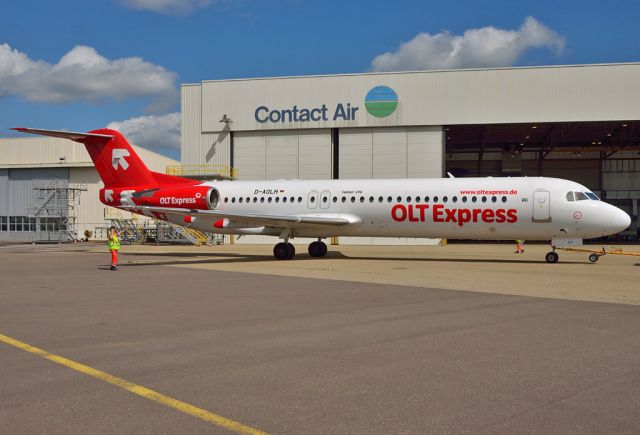 Fokker 100 (D-AOLH) - OLT Express - Fokker 100 (F-28-0100) C/N 11265 - D-AOLH - at Saarbrucken Airport (2012-07-07). br /This is the first D-AOLH. The registration was a second time used, this time of C/N 11505 (ex D-AFKE).