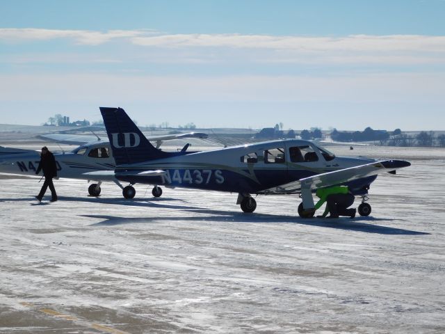 Piper Cherokee Arrow (N4437S) - A clear day in January meant a busy day of flying for University of Dubuque Aviation students.  In this case, a nearly empty ramp was a good thing!!!  N4437S returns to the ramp to await another flight. 