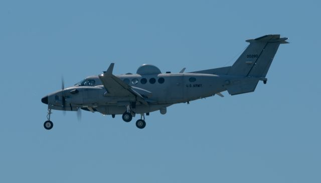 00280 — - A rare Army MC-12 "Guardrail" on final approach to runway 04 at KEFD on April 20, 2021