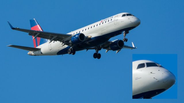 Embraer 170/175 (N213JQ) - Click on the full image. Bug on the windshield? Lucky it didnt go through! I didnt process the image to leave it "forensic". Bottom right is a 100% crop. Flight inbound from KCMH. 01/17/2015.