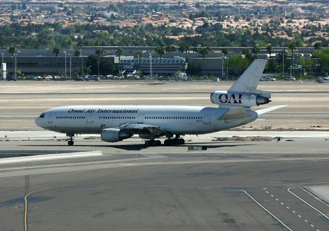 McDonnell Douglas DC-10 (N810AX) - KLAS - Omni Air Intl headed to Runway 25R for departure to most likely HNL.