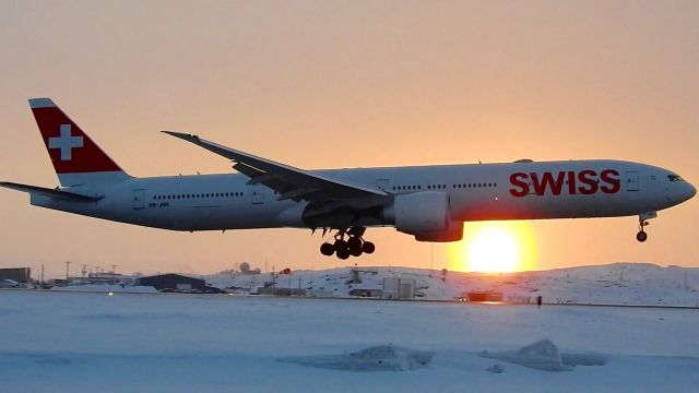 Boeing 777 — - Swiss flight LX40 lands in Iqaluit Nunavut on 1 engine