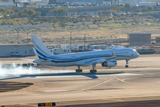 Boeing 757-200 (N801DM) - The Dallas Mavericks 757-200 landing at PHX on 1/25/23. Taken with a Canon R7 and Tamron 70-200 G2 lens.