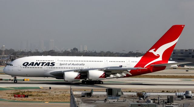 Airbus A380-800 (VH-OQD) - Qantas A380 rolling on 25L at Los Angeles International Airprot