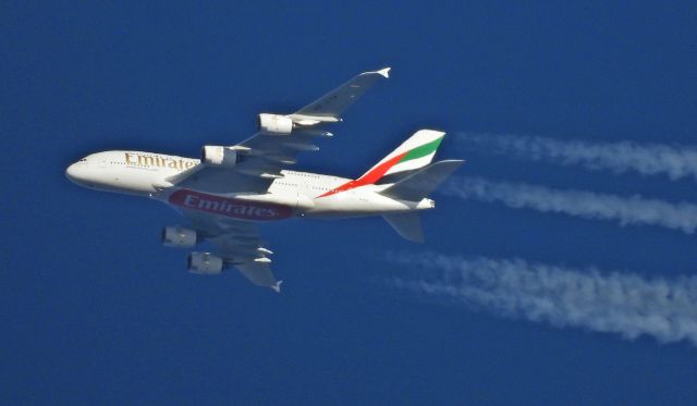 Airbus A380-800 (N216) - Passing by Carson City, Nevada, USA on its way to Dubai.