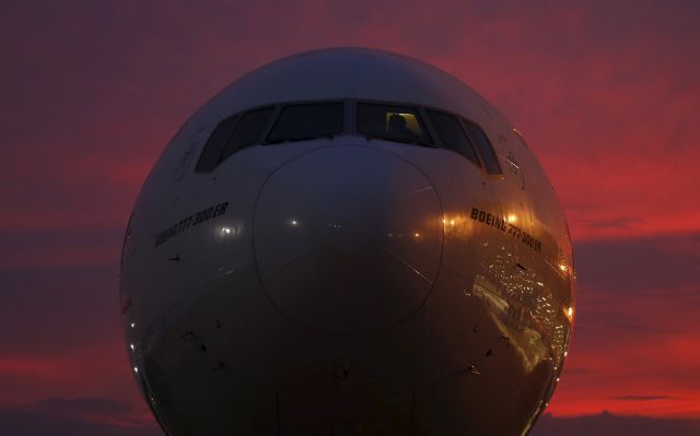 — — - A Boeing 777-300 ER of Garuda Indonesia airplane is seen at Hangar 2 of PT Garuda Maintenance Facility (GMF) at Soekarno-Hatta airport near Jakarta, Indonesia, March 19, 2016. (Photo by Reuters/Beawiharta)