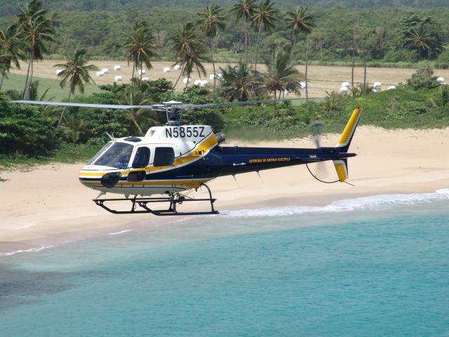 N5855Z — - EUROCOPTER ASTAR AS350B2 RETURNING FROM AN EXTERNAL LOAD OPERATIONS IN A REMOTE SITE OF THE ISLAND OF PUERTO RICO.    ALSO THIS HELICOPTER IS USED FOR POWER LINE INSPECTIONS, CORPORATE TRANSPORTATION, SCIENTIFIC RESEARCH, MOVIE FILMING, FIREFIGHTING AND PRECISION INFRASTRUCTURE CONSTRUCTION.  EXTERNAL LOAD CAPACITY UP TO 1,800POUNDS  OPERATED BY PREPA CORPORATE AIR OPERATIONS DEPARTMENT UNDER TITLE 14, PART91, PART 133 AND AC00.1-1 PUBLIC AIRCRAFT  FOR MORE INFORMATION OR REQUESTING FOR CONTRACT OUR SERVICES CONTACT US AT:  TEL. 787.289.3484  TEL2. 787.289.3483  E-MAIL: R-CALDAS-DSAD@PREPA.COM    SINCE 1954 WITH AN UNBEATABLE 0 FATAL ACCIDENT RECORD; MEMBER OF HELICOPTER ASOCIATION INTERNATIONAL (HAI) AND HELICOPTER FOUNDATION INTERNATIONAL (HFI)    OPERATED BY: AUTORIDAD DE ENERGIA ELECTRICA DE PUERTO RICO/ PUERTO RICO ELECTRIC POWER AUTHORITY