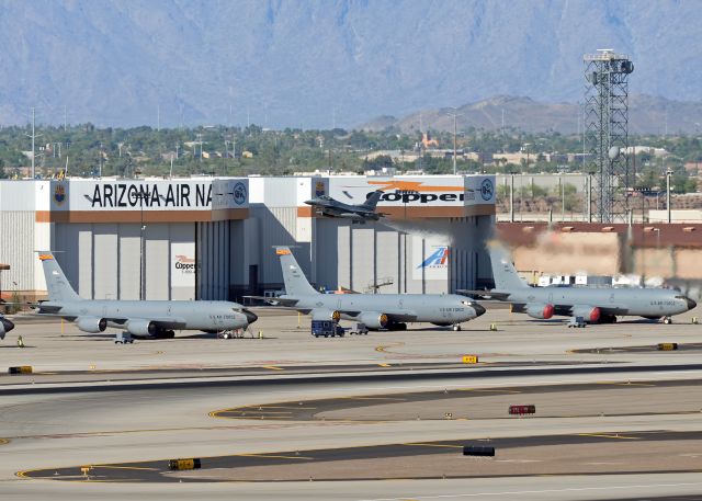 Lockheed F-16 Fighting Falcon — - A F-16 is taking off in front of the 161st ARWs hangers