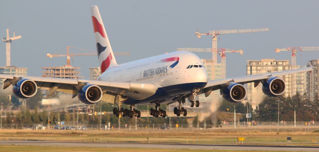 Airbus A380-800 (G-XLEC) - British Airways Speedbird 85 Super Airbus A380-841 G-XLEC evening arrival at YVR 26R from LHR