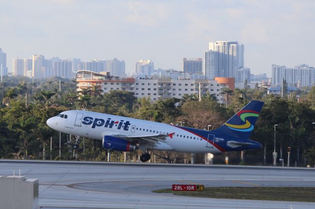 Airbus A319 (N521NK) - Spirit Airlines (NK) N521NK A319-132 [cn2797] br /Fort Lauderdale (FLL). Spirit Airlines (NK) flight NK162 departs for Bradley International Windsor Locks (BDL) as the April dawn breaks in South Florida. The aircraft is pictured wearing Spirit’s original white/blue livery which was replaced by a yellow Bare Fares color scheme rolled out from Sep 2014.br /Taken from Terminal 1 car park roof level br /2018 04 07br /a rel=nofollow href=http://alphayankee.smugmug.com/Airlines-and-Airliners-Portfolio/Airlines/AmericasAirlines/Spirit-Airlines-NKhttps://alphayankee.smugmug.com/Airlines-and-Airliners-Portfolio/Airlines/AmericasAirlines/Spirit-Airlines-NK/a