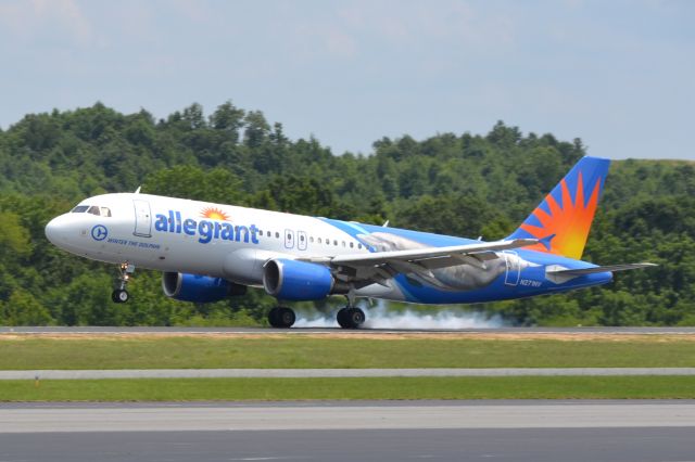 Airbus A320 (N271NV) - New WINTER THE DOLPHIN livery arriving at KJQF - 7/28/18