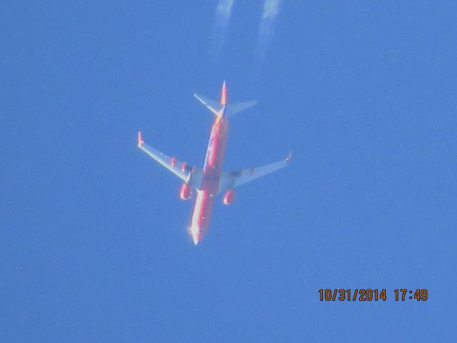 Boeing 737-800 (N8329B) - Southwest Airlines flight 8871 from ATL to DEN over Baxter Springs Kansas (78KS) at 38,000 feet.